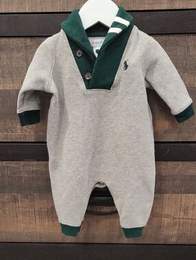 Ralph Lauren Gray One-Piece Romper with Green Trim